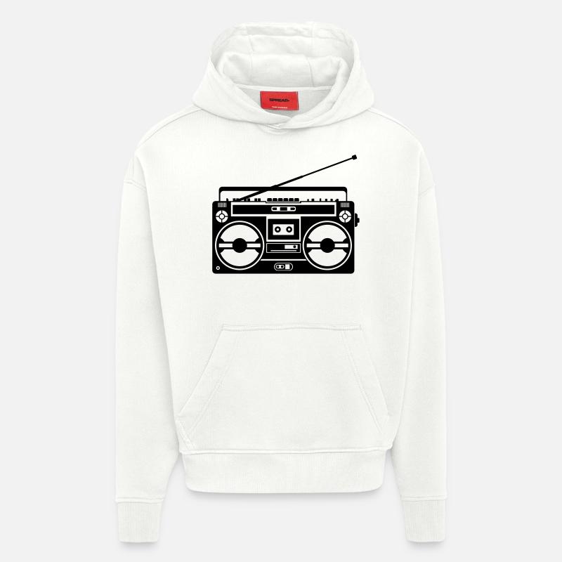 Ghetto Blaster Rétro - Sweat à capuche bio épais oversize fabriqué en UE - OFF WHITE