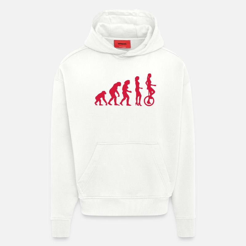 evolution_einradfahrerin_1c - Sweat à capuche bio épais oversize fabriqué en UE - OFF WHITE