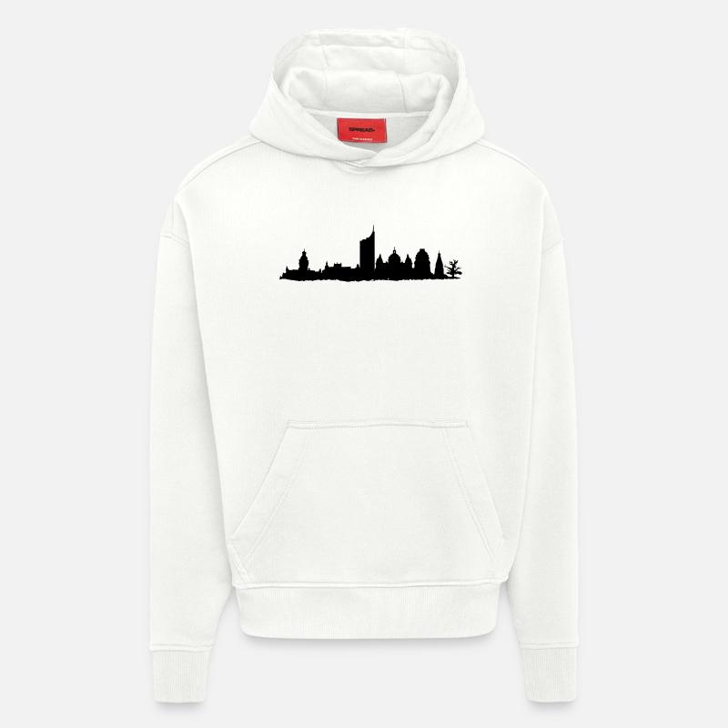 Leipzig Skyline - Sweat à capuche bio épais oversize fabriqué en UE - OFF WHITE