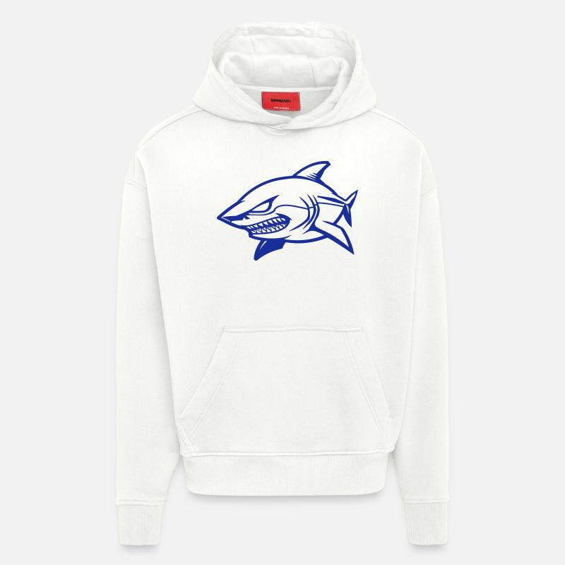 Bande dessinée requin - Sweat à capuche bio épais oversize fabriqué en UE - OFF WHITE