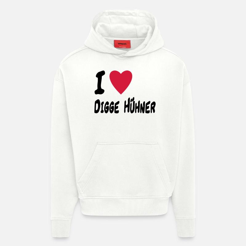i love digge huehner - Hoodie- made by SPREAD  - OFF WHITE