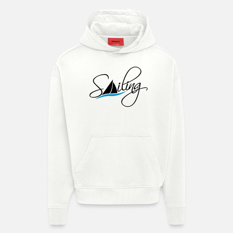 Sailing Logo Design - Sweat à capuche bio épais oversize fabriqué en UE - OFF WHITE