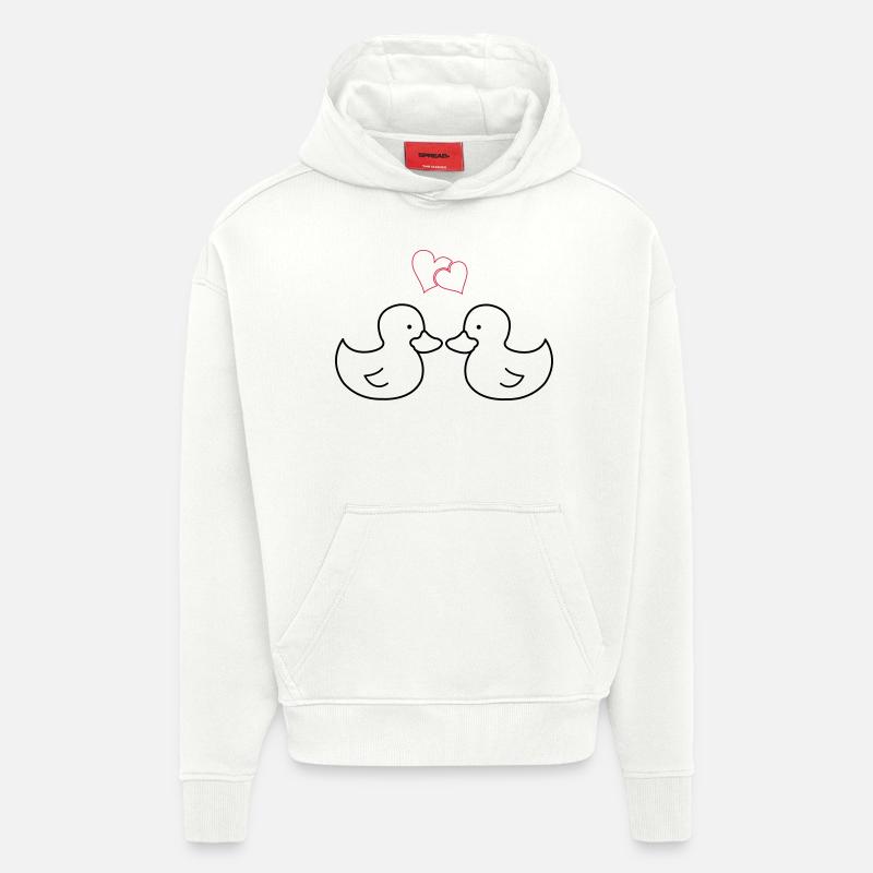 enten_verliebt - Sweat à capuche bio épais oversize fabriqué en UE - OFF WHITE