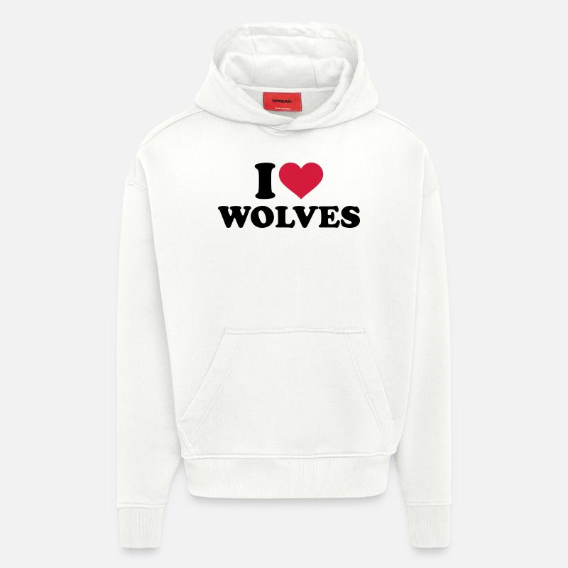 I love wolves - Sweat à capuche bio épais oversize fabriqué en UE - OFF WHITE