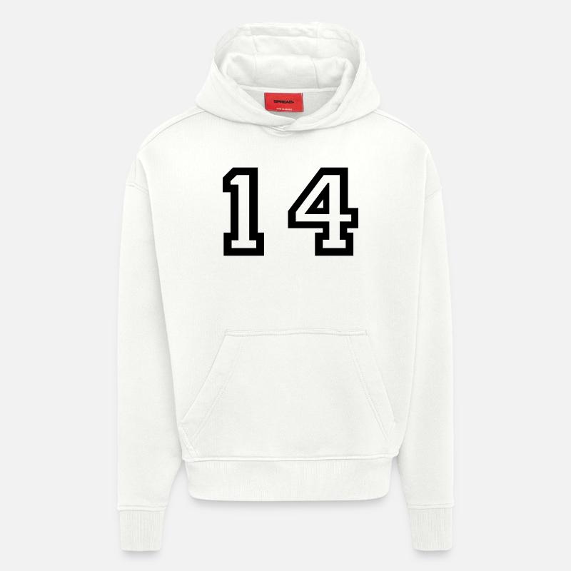 nombre - 14 - quatorze - Sweat à capuche bio épais oversize fabriqué en UE - OFF WHITE