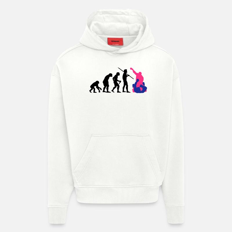 Évolution de l'homme - MMA - Sweat à capuche bio épais oversize fabriqué en UE - OFF WHITE
