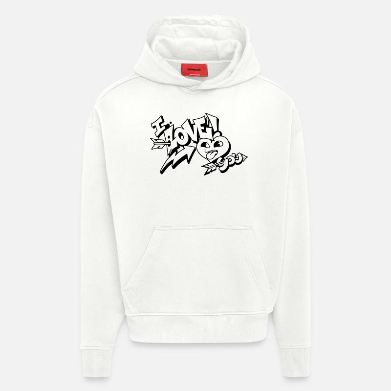 Je t’aime / Graffiti / Saint-Valentin - Sweat à capuche bio épais oversize fabriqué en UE - OFF WHITE