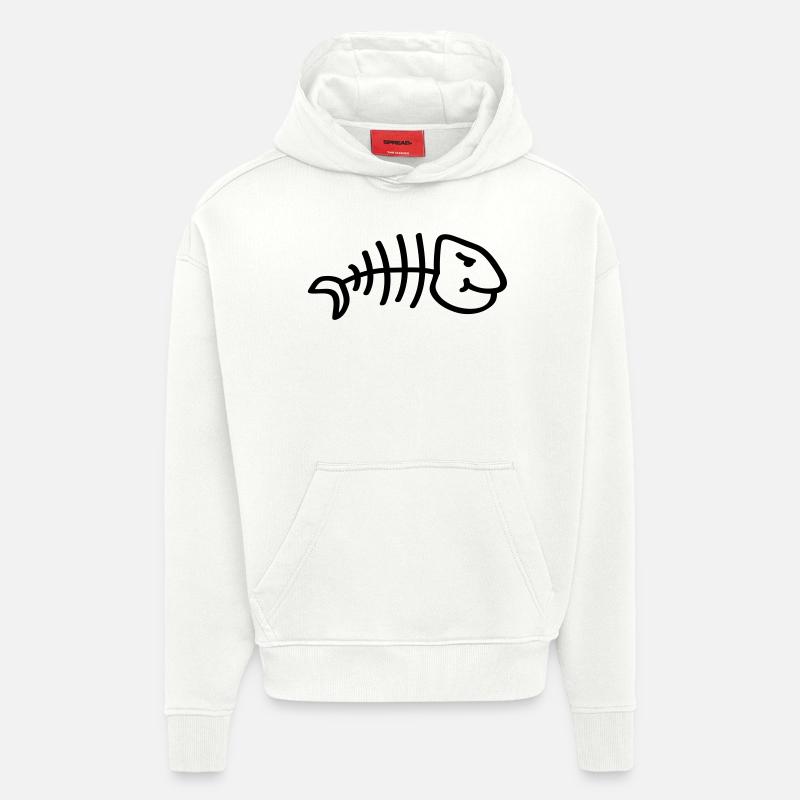 fish_comic_tk1 - Sweat à capuche bio épais oversize fabriqué en UE - OFF WHITE