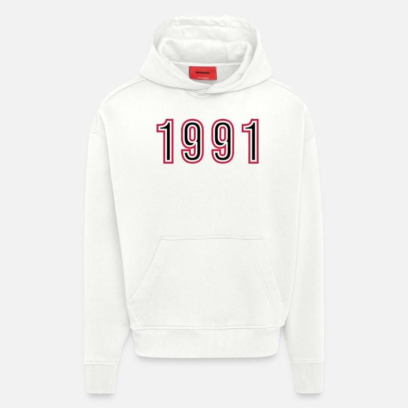 1991 Numéro de l’année - Sweat à capuche bio épais oversize fabriqué en UE - OFF WHITE
