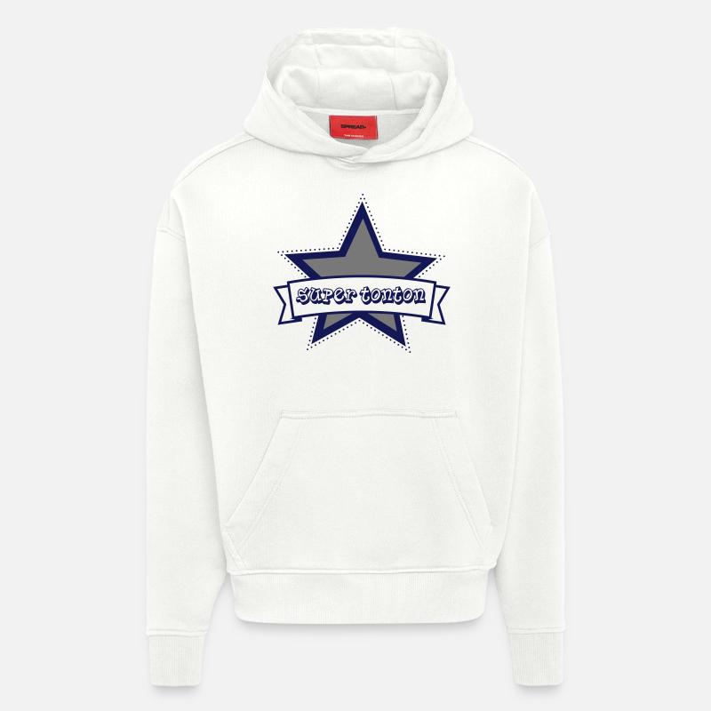 super tonton oncle etoile star - Sweat à capuche bio épais oversize fabriqué en UE - OFF WHITE