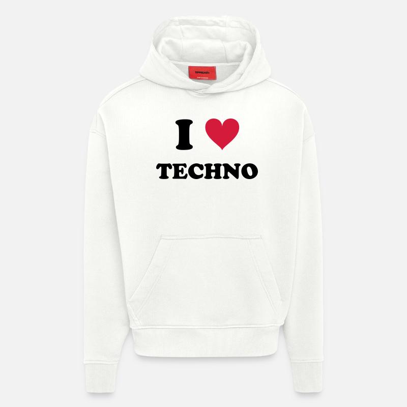 J'AIME TECHNO - Sweat à capuche bio épais oversize fabriqué en UE - OFF WHITE