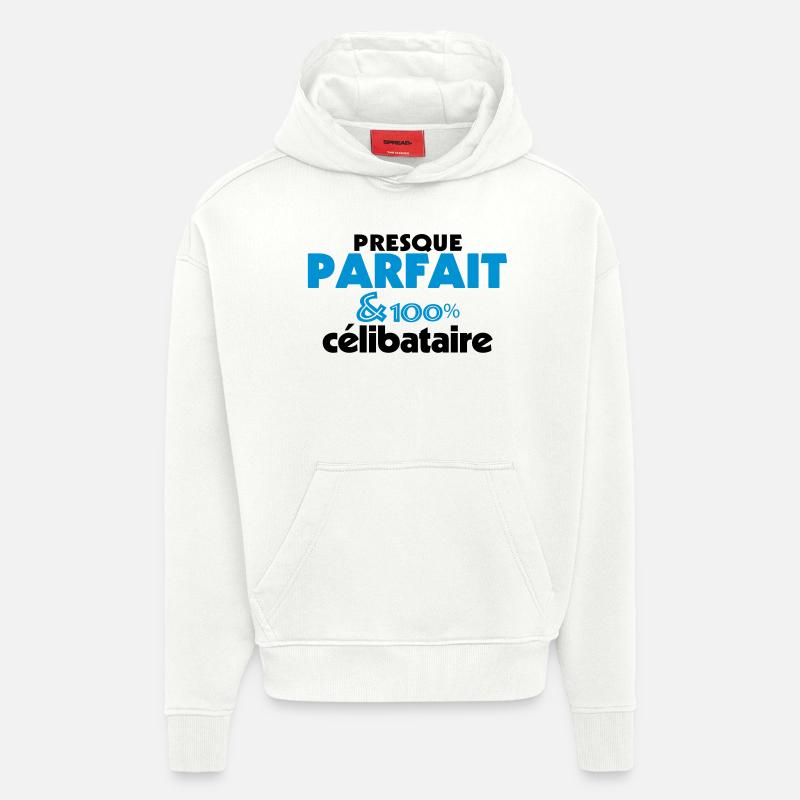 Presque Parfait - 100% CELIBATAIRE (2c) - Sweat à capuche bio épais oversize fabriqué en UE - OFF WHITE