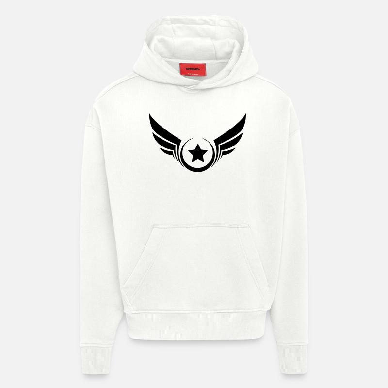 Star ailé, étoile avec ailes - Sweat à capuche bio épais oversize fabriqué en UE - OFF WHITE