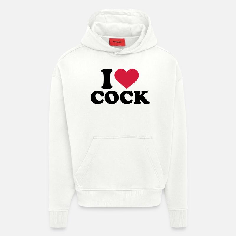 I love cock - Sweat à capuche bio épais oversize fabriqué en UE - OFF WHITE