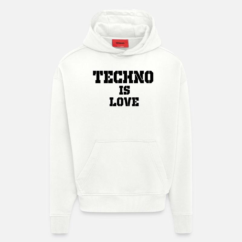 la techno c'est l'amour - Sweat à capuche bio épais oversize fabriqué en UE - OFF WHITE