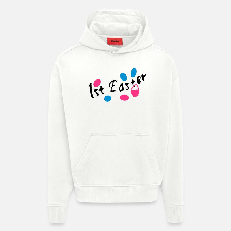 1er Pâques txt easter eggs - Sweat à capuche bio épais oversize fabriqué en UE - OFF WHITE