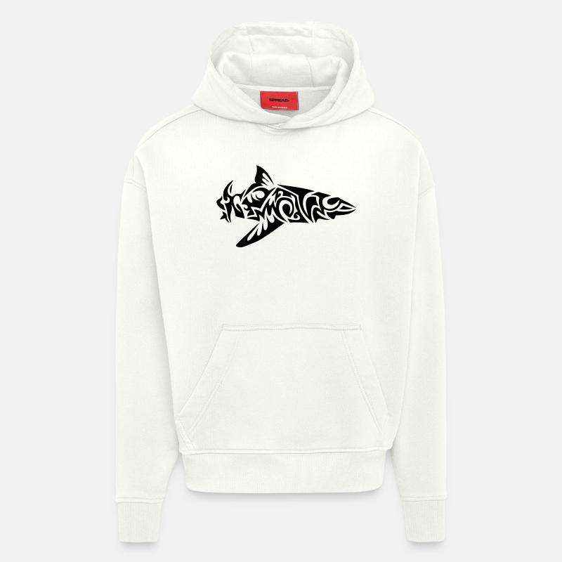 requin tribal shark poisson mechant2 - Sweat à capuche bio épais oversize fabriqué en UE - OFF WHITE