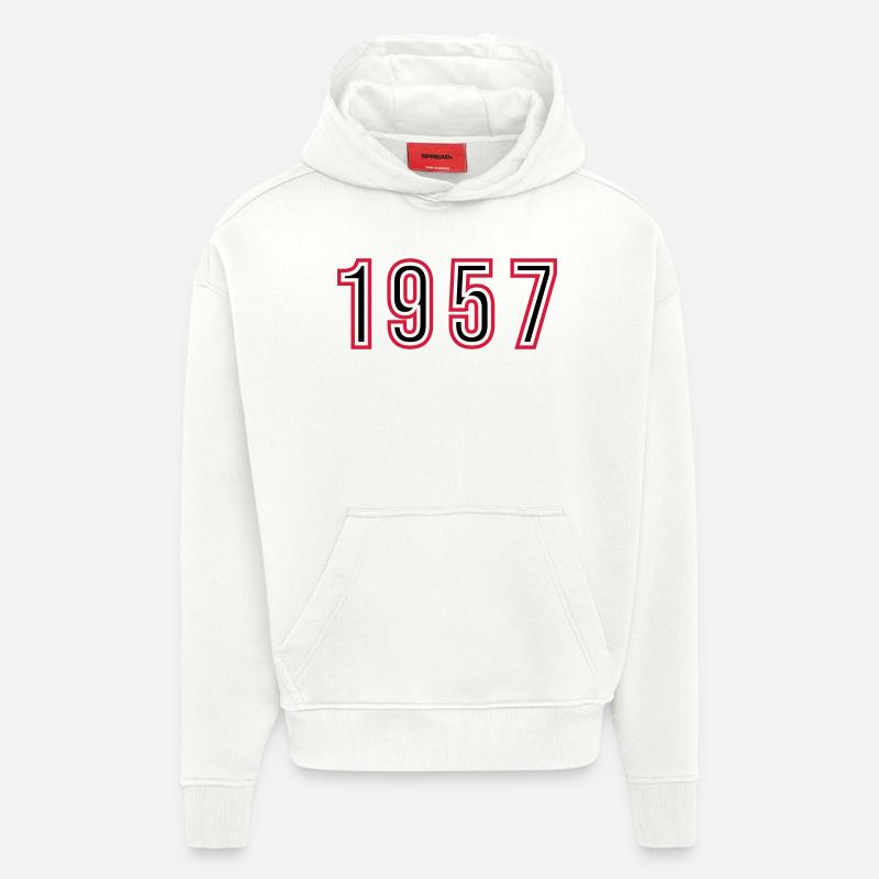 1957 Année Numéro - Sweat à capuche bio épais oversize fabriqué en UE - OFF WHITE
