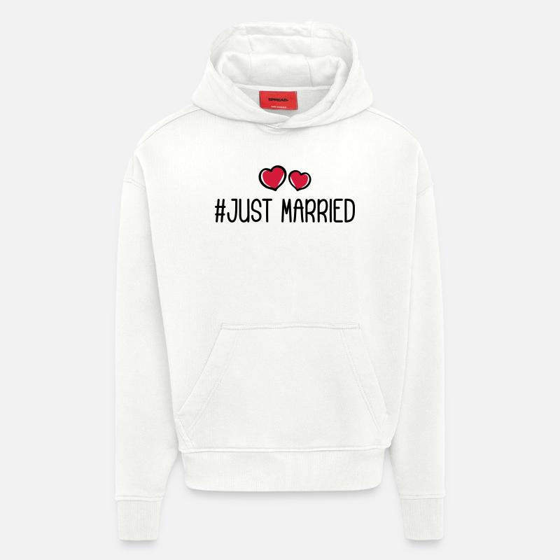 Coeur de mariage juste marié - Sweat à capuche bio épais oversize fabriqué en UE - OFF WHITE