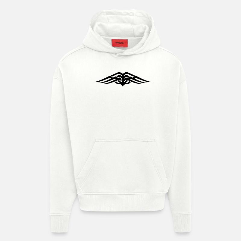 Ailes de tatouage tribal - Sweat à capuche bio épais oversize fabriqué en UE - OFF WHITE