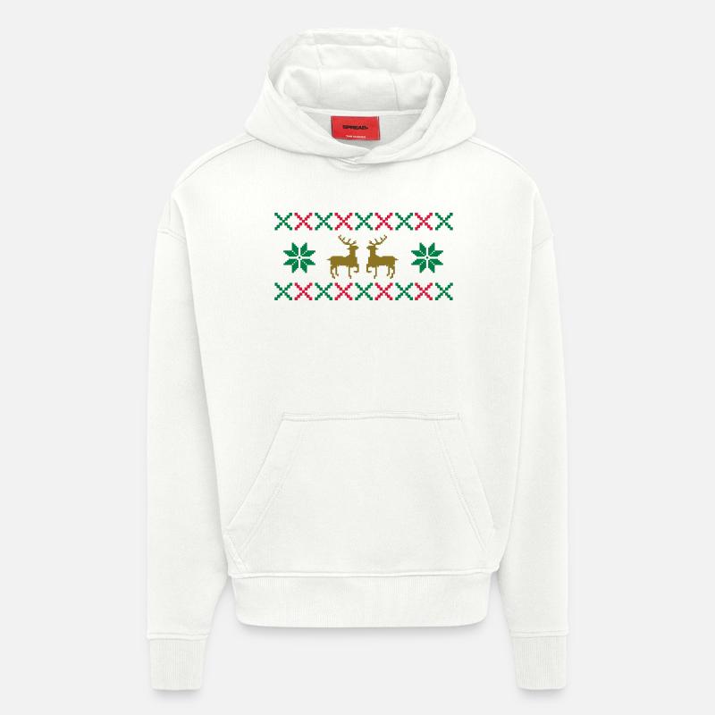 Norway Pattern Deer Christmas - Hoodie- made by SPREAD  - OFF WHITE