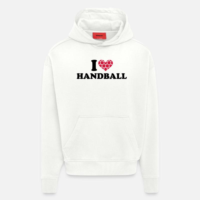 I Love Handball - Sweat à capuche bio épais oversize fabriqué en UE - OFF WHITE