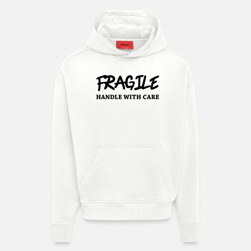 Fragile - Handle with care - Sweat à capuche bio épais oversize fabriqué en UE - OFF WHITE
