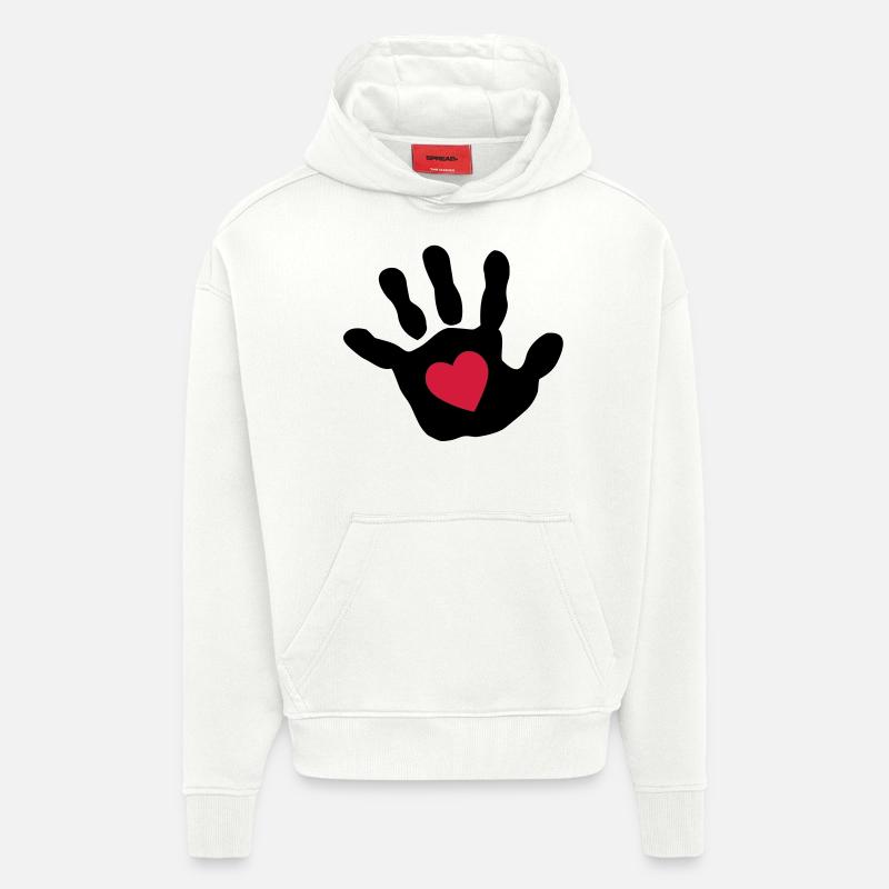 Bébé main - cœur - Sweat à capuche bio épais oversize fabriqué en UE - OFF WHITE