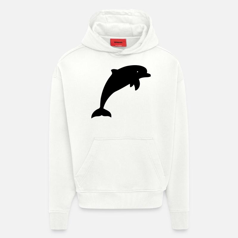 Illustration de dauphin - Sweat à capuche bio épais oversize fabriqué en UE - OFF WHITE