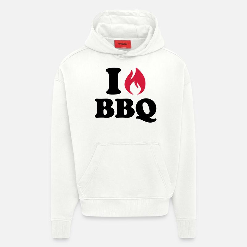 I Love BBQ - Sweat à capuche bio épais oversize fabriqué en UE - OFF WHITE