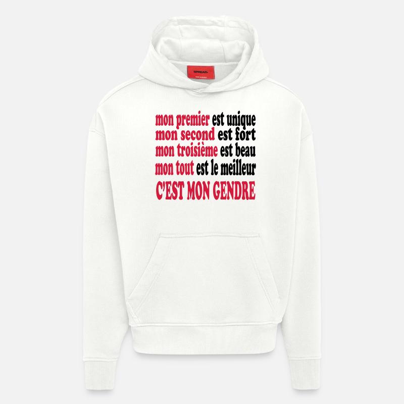 Mon GENDRE est beau - Sweat à capuche bio épais oversize fabriqué en UE - OFF WHITE