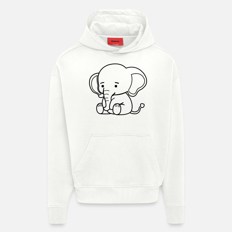 Éléphant mignon - Sweat à capuche bio épais oversize fabriqué en UE - OFF WHITE