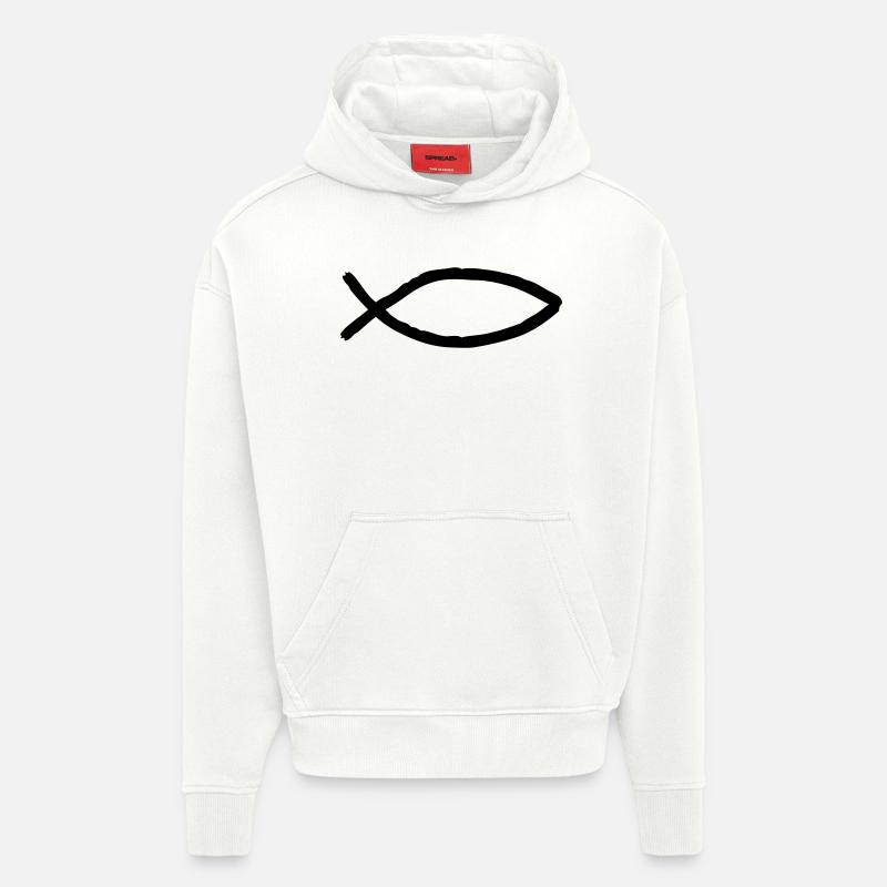 fisch_symbol - Sweat à capuche bio épais oversize fabriqué en UE - OFF WHITE