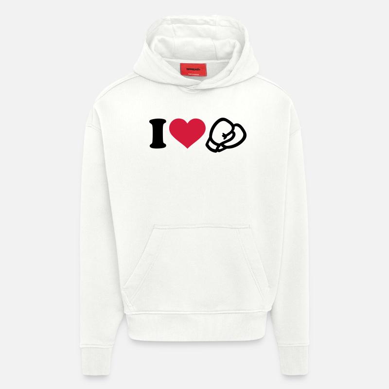 I love Boxe - Sweat à capuche bio épais oversize fabriqué en UE - OFF WHITE