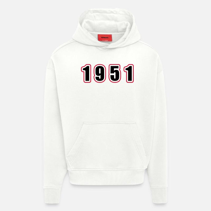 Anniversaire de l’année 1951 - Sweat à capuche bio épais oversize fabriqué en UE - OFF WHITE