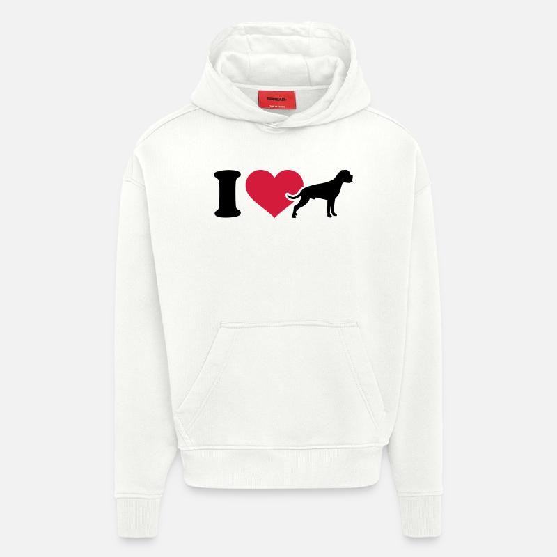 I love Boxer - Sweat à capuche bio épais oversize fabriqué en UE - OFF WHITE