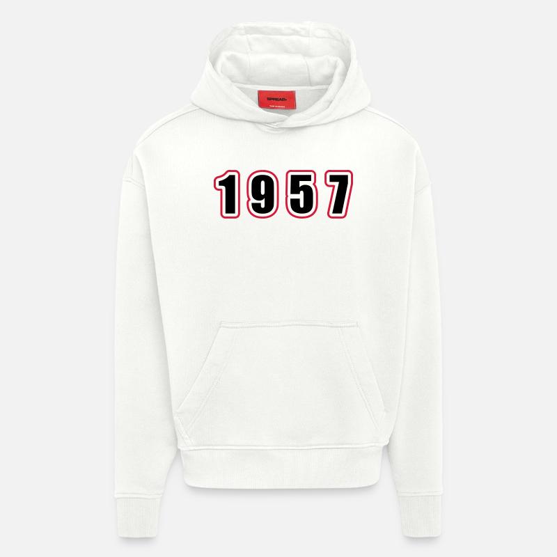 Anniversaire de l’année 1957 - Sweat à capuche bio épais oversize fabriqué en UE - OFF WHITE