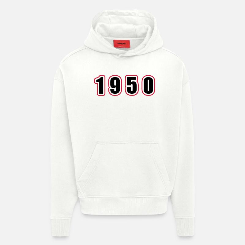 Anniversaire de l’année 1950 - Sweat à capuche bio épais oversize fabriqué en UE - OFF WHITE