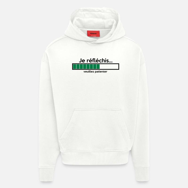 je réfléchis - Sweat à capuche bio épais oversize fabriqué en UE - OFF WHITE