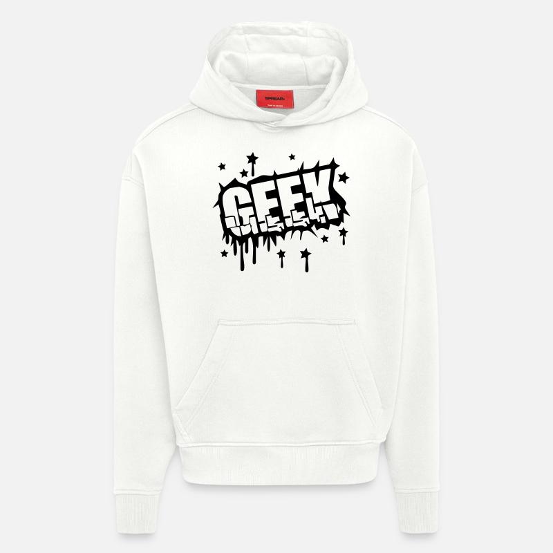 Geek Zerbrochenes Graffiti Design - Sweat à capuche bio épais oversize fabriqué en UE - OFF WHITE
