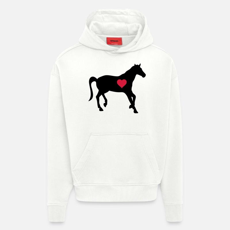 Cheval Amour Coeur 2 - Sweat à capuche bio épais oversize fabriqué en UE - OFF WHITE