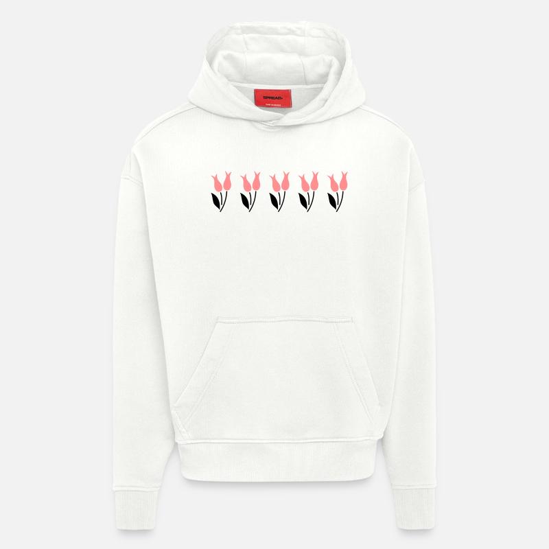 Tulipes dans une rangée - rose - Sweat à capuche bio épais oversize fabriqué en UE - OFF WHITE