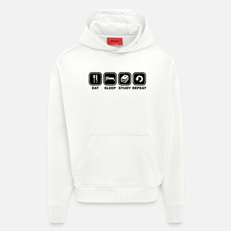 Eat, sleep, study, Repeat - Sweat à capuche bio épais oversize fabriqué en UE - OFF WHITE