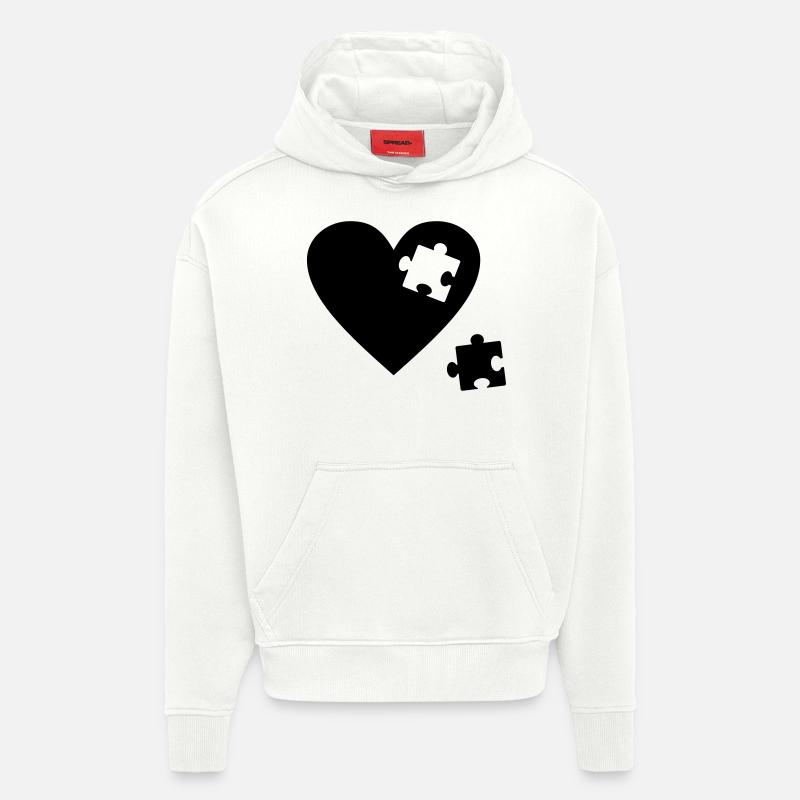 cuore Puzzle - Felpa con cappuccio ecologica oversize Heavyweight Made in UE - OFF WHITE