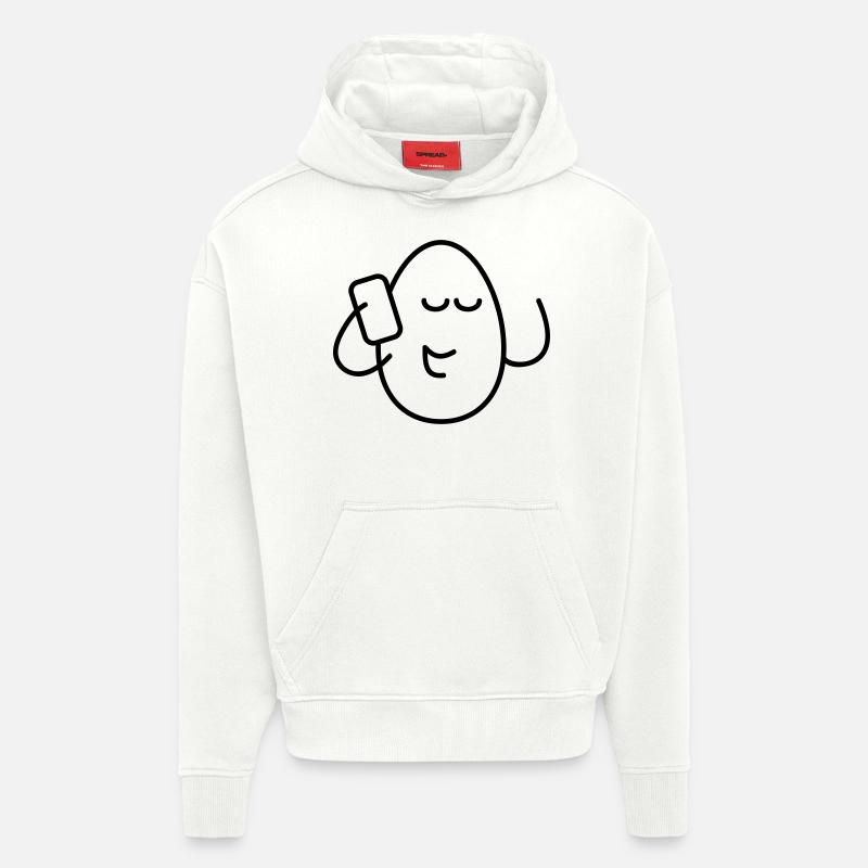 Oeuf avec téléphone-EiPhone - Sweat à capuche bio épais oversize fabriqué en UE - OFF WHITE