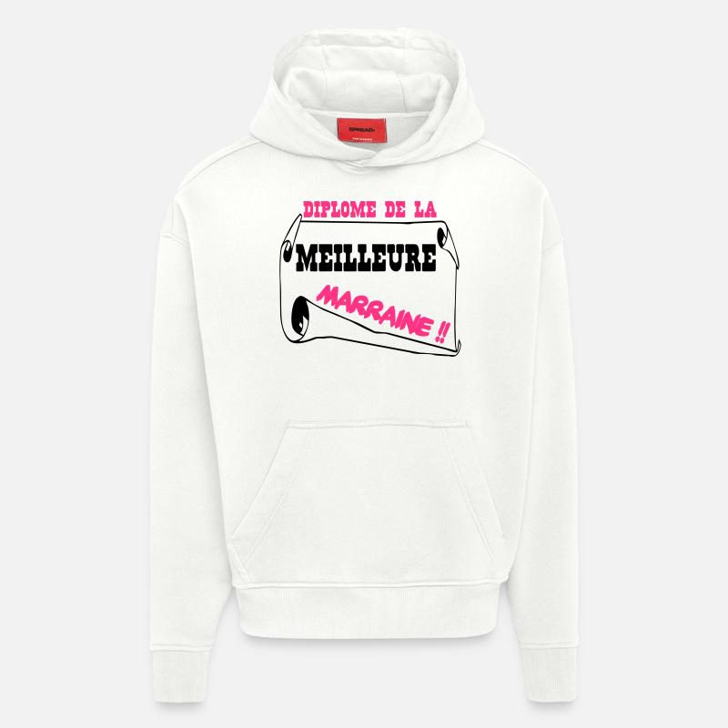 Diplome de la meilleure marraine - Sweat à capuche bio épais oversize fabriqué en UE - OFF WHITE