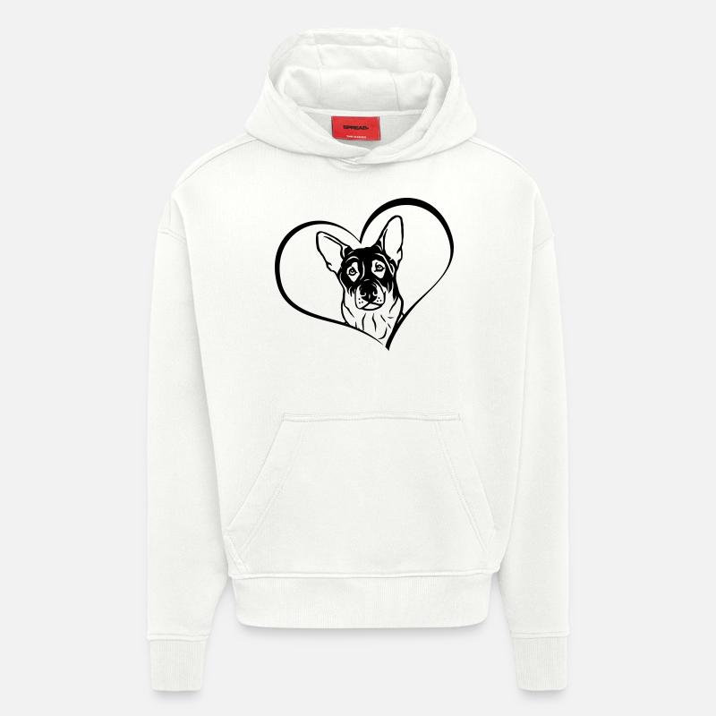 Berger allemand dans le cœur - Sweat à capuche bio épais oversize fabriqué en UE - OFF WHITE