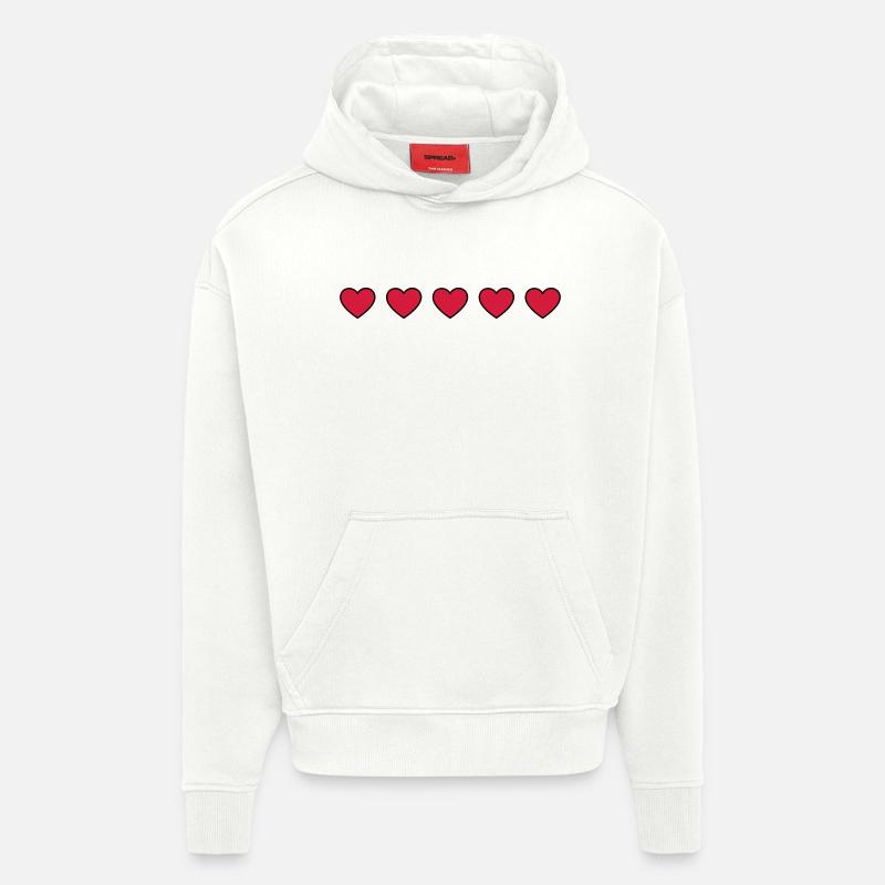 Ligne de symbole de cœurs - Sweat à capuche bio épais oversize fabriqué en UE - OFF WHITE
