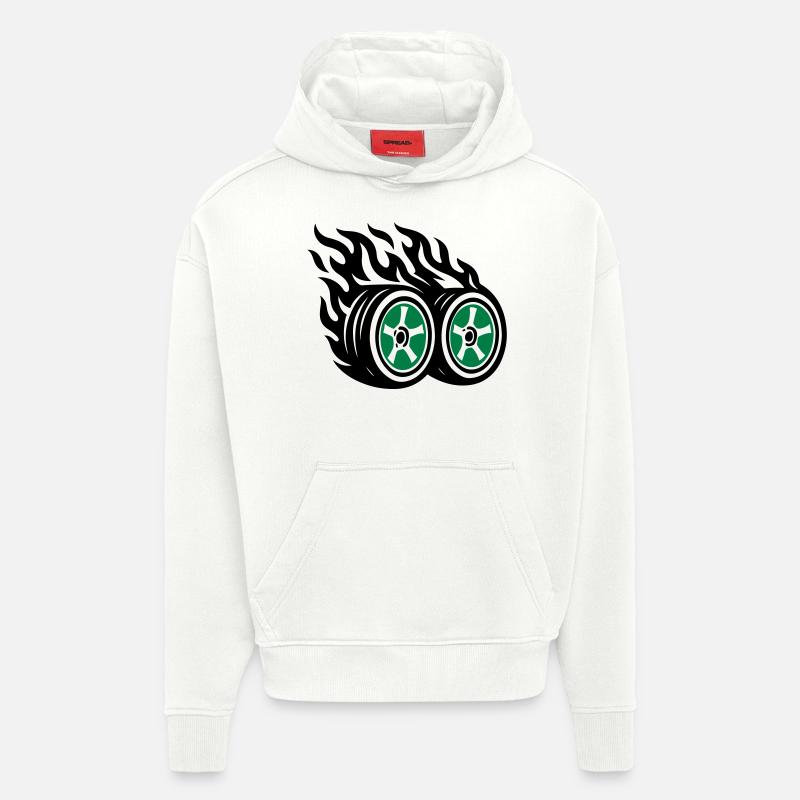 Flamme de pneu de voiture - Sweat à capuche bio épais oversize fabriqué en UE - OFF WHITE