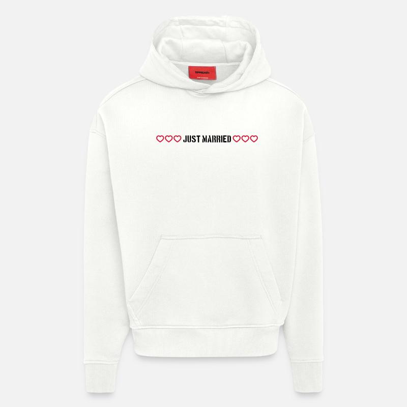 Coeurs de mariage juste mariés - Sweat à capuche bio épais oversize fabriqué en UE - OFF WHITE